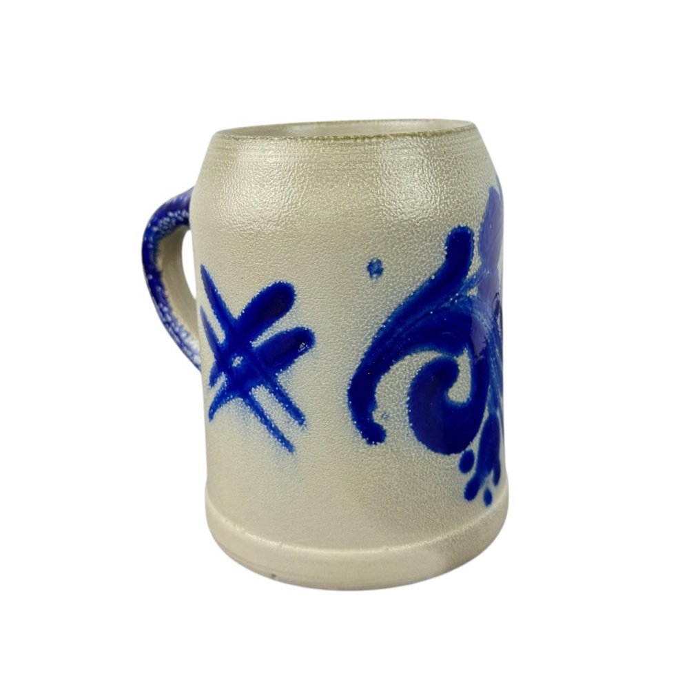 Salt Glaze German Mug Blue Tan Coffee Beer Stain Westerwald Germany Collectible
